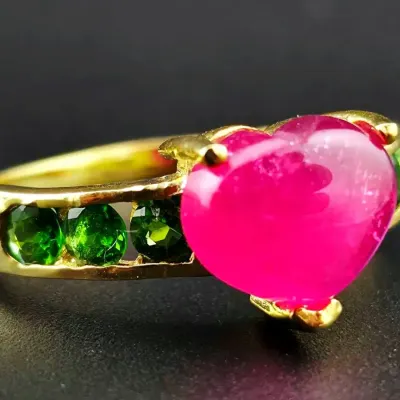 Ruby & Chrome Diopside Gold Vermeil Sterling Silver Ring 