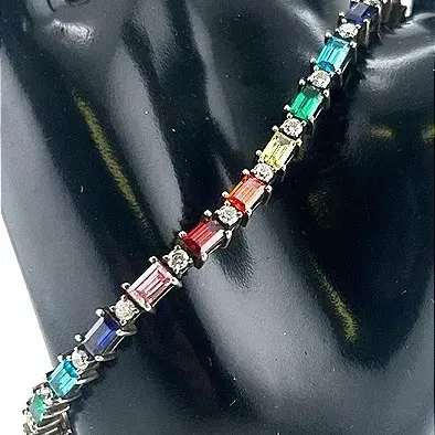 Multicolor Stone Sterling Silver Bracelet 
