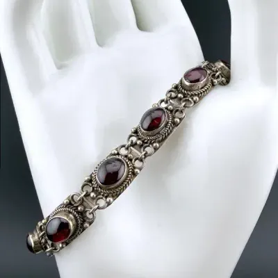 Garnet Sterling Silver Bracelet 