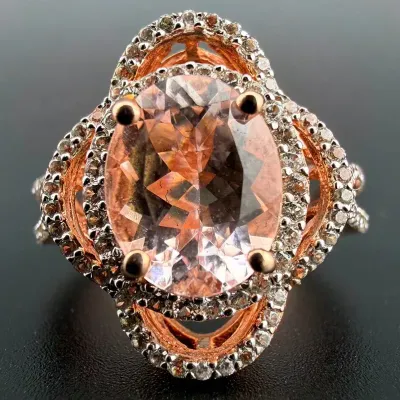 Peach Morganite Rose Gold Vermeil Sterling Silver Ring