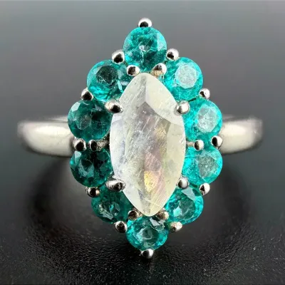 Paraiba Blue Topaz & Moonstone Sterling Silver Ring