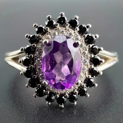 Amethyst & Black Spinel Sterling Silver Ring