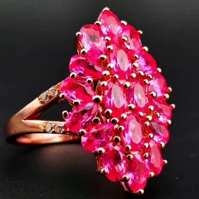 Pink Sapphire Rose Gold Vermeil Sterling Silver Cluster Ring 