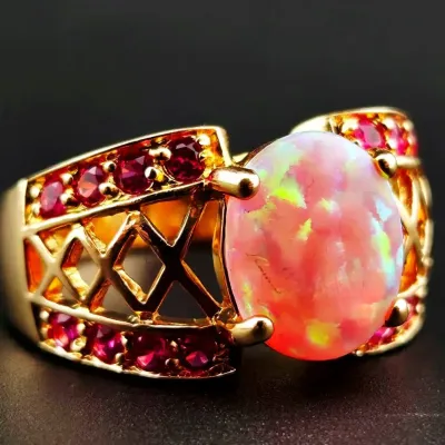 Opal & Pink Sapphire Gold Vermeil Sterling Silver Ring 