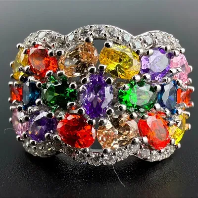 Multicolor Stone Sterling Silver Ring 