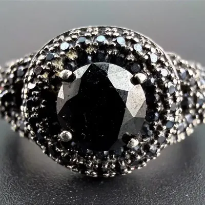 Black Spinel Sterling Silver Ring 