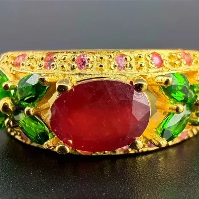 Ruby Chrome Diopside Gold Vermeil Sterling Silver Ring