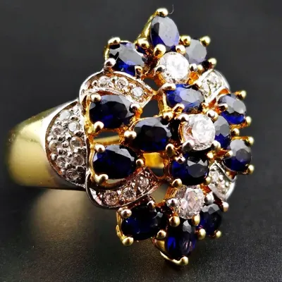 Blue Sapphire Sterling Silver Cluster Ring 