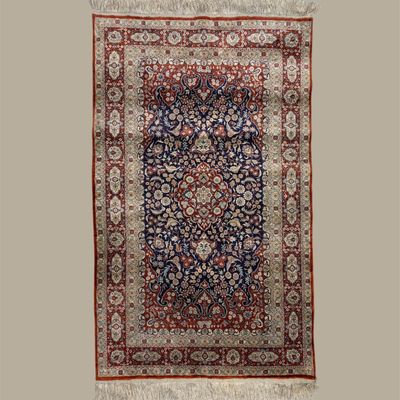 Dark navy, ivory, and rust traditional runner featuring a dense repeating pattern and multiple finely detailed decorative borders.