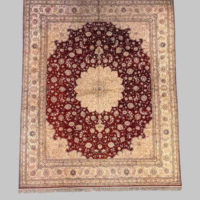 Contemporary striped rug featuring rich horizontal bands of red, gold, brown, orange, and charcoal.