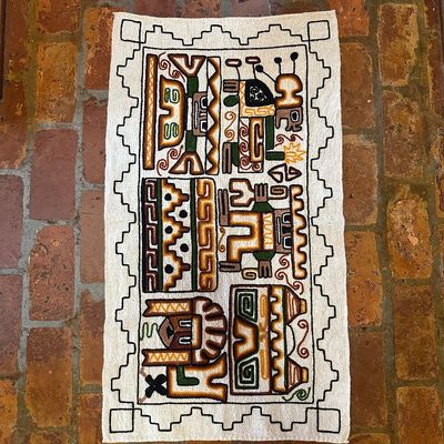 Peruvian Hand-Embroidered Moche Folk Art Textile Wall Hanging