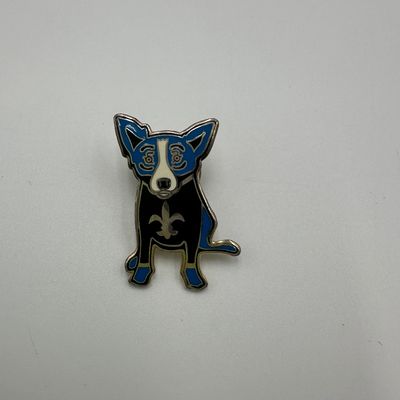 George Rodrigue Blue Dog Fleur-de-Lis Enamel Lapel Pin