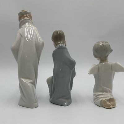 Lladro Nativity Figurine Set with Donkey, Cow, Angel & Shepherd