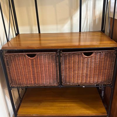 Iron & Wood Baker’s Rack with Woven Basket Drawers