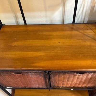 Iron & Wood Baker’s Rack with Woven Basket Drawers