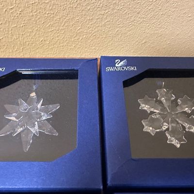 9 Swarovski Crystal Star & Snowflake Christmas Ornaments with Boxes
