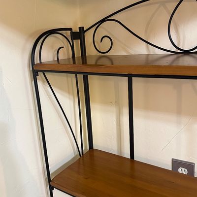 Iron & Wood Baker’s Rack with Woven Basket Drawers