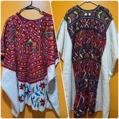 Pair of Guatemalan Maya Handwoven Huipils – Embroidered & Brocaded