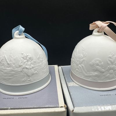 4 Lladró Annual Christmas Porcelain Bell Ornaments – 2 with Boxes