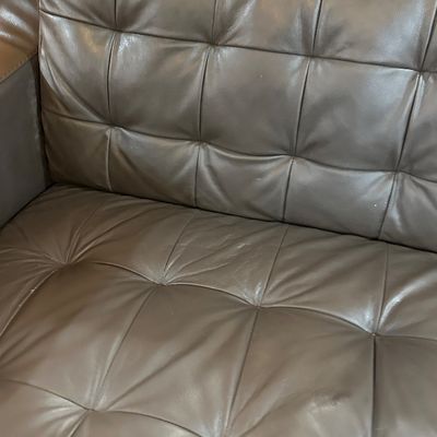 Brown Tufted Sofa with Wood Legs