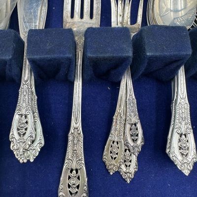 Wallace Rose Point Sterling Silver Flatware Service with Serving Pieces & Chest