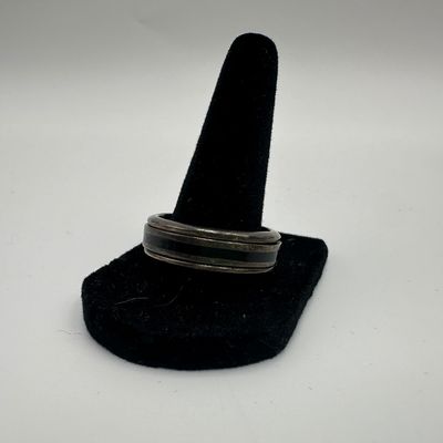 Mexico 925 Sterling Silver Band Ring with Black Inlay