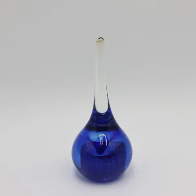Hand-Blown Cobalt Blue & Clear Art Glass Teardrop Sculpture