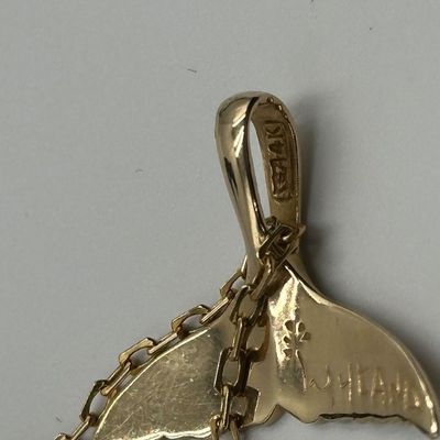 14K Gold Wyland Whale Tail Pendant Necklace