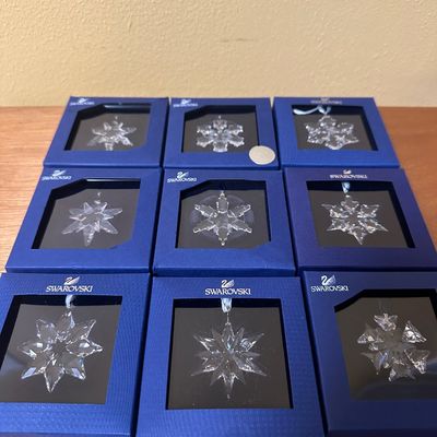 9 Swarovski Crystal Star & Snowflake Christmas Ornaments with Boxes