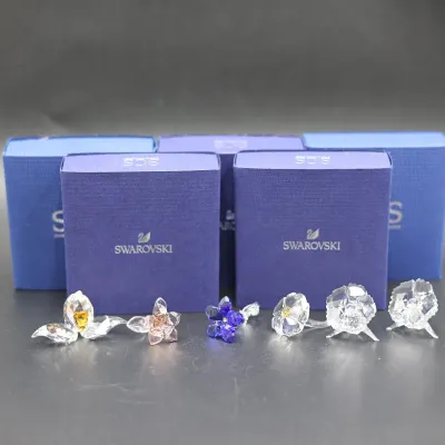 Swarovski Crystal Flower Figurines with Boxes - Lot of 6