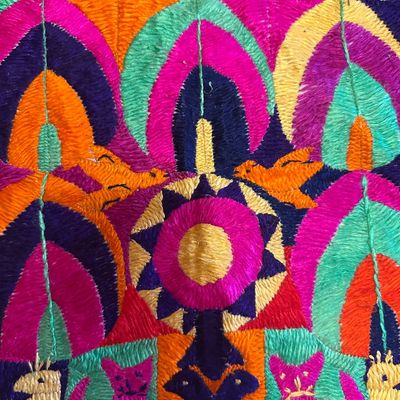 Pair of Guatemalan Hand-Embroidered Folk Art Textile Panel