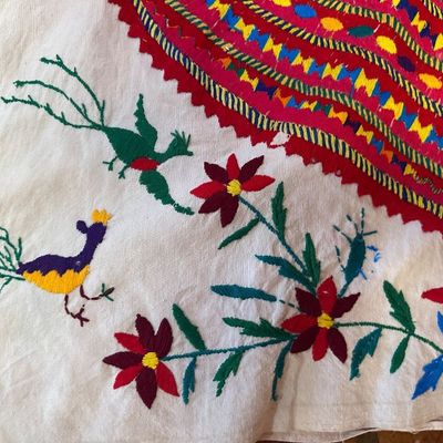 Pair of Guatemalan Maya Handwoven Huipils – Embroidered & Brocaded