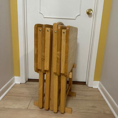 Solid Wood Folding TV Tray Tables with Stand – Set of 4