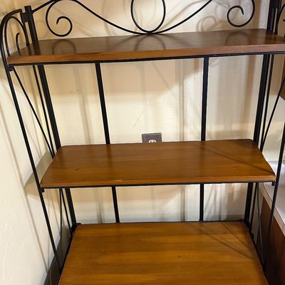 Iron & Wood Baker’s Rack with Woven Basket Drawers