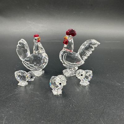 Swarovski Crystal Rooster, Hen & 3 Chicks
