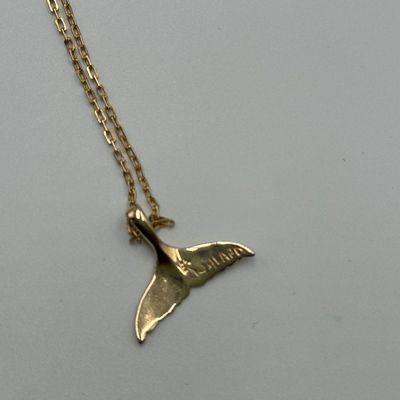 14K Gold Wyland Whale Tail Pendant Necklace