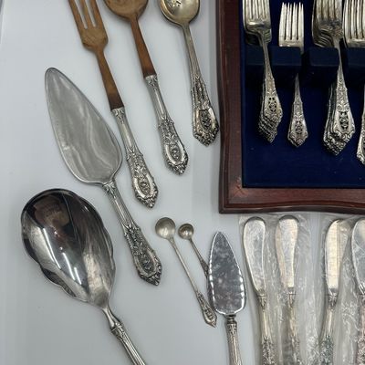 Wallace Rose Point Sterling Silver Flatware Service with Serving Pieces & Chest