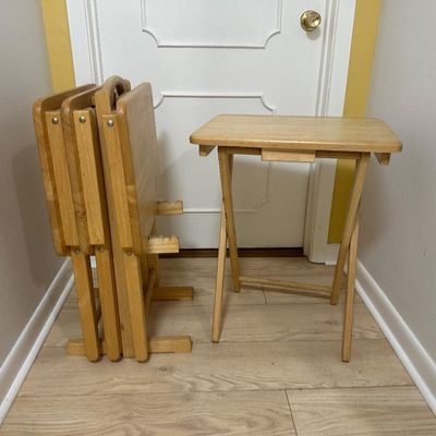 Solid Wood Folding TV Tray Tables with Stand – Set of 4