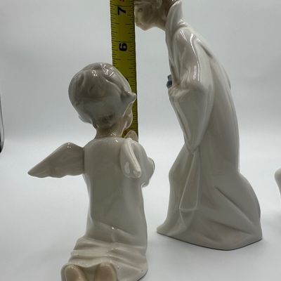 Lladro Nativity Figurine Set with Donkey, Cow, Angel & Shepherd