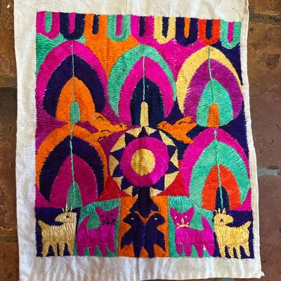 Pair of Guatemalan Hand-Embroidered Folk Art Textile Panel