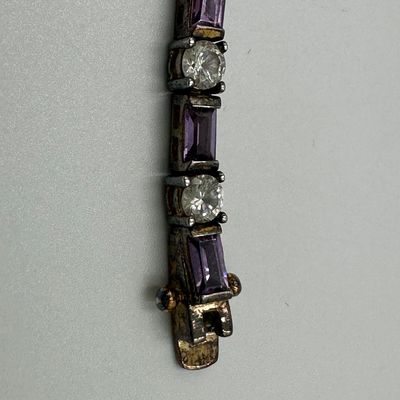 FAS 925 Sterling Silver Purple & Clear CZ Tennis Bracelet