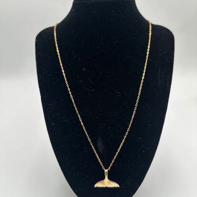 14K Gold Wyland Whale Tail Pendant Necklace