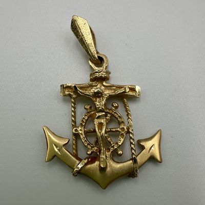 14K Gold Nautical Crucifix Anchor Pendant