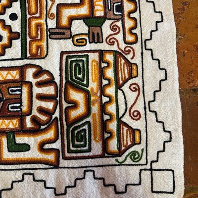 Peruvian Hand-Embroidered Moche Folk Art Textile Wall Hanging