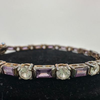 FAS 925 Sterling Silver Purple & Clear CZ Tennis Bracelet