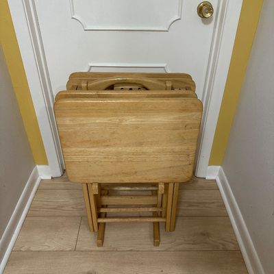 Solid Wood Folding TV Tray Tables with Stand – Set of 4