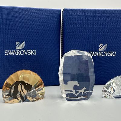 Swarovski Crystal Lion, Horse & Peacock Paperweights