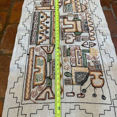 Peruvian Hand-Embroidered Moche Folk Art Textile Wall Hanging
