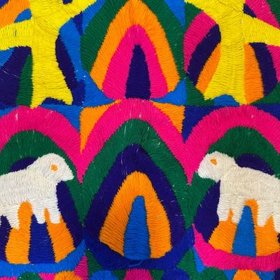 Pair of Guatemalan Hand-Embroidered Folk Art Textile Panel