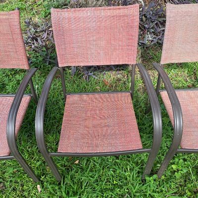Set of 3 Metal Sling Patio Dining Armchairs